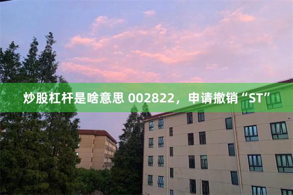 炒股杠杆是啥意思 002822，申请撤销“ST”